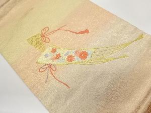 扇に菊・桔梗模様刺繍名古屋帯